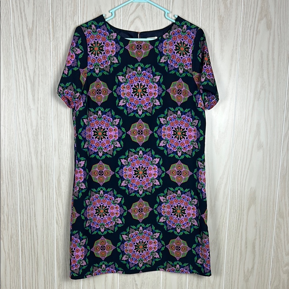 J. Crew Factory Blue and Pink Geometric Medallion Print Shift Dress, 10